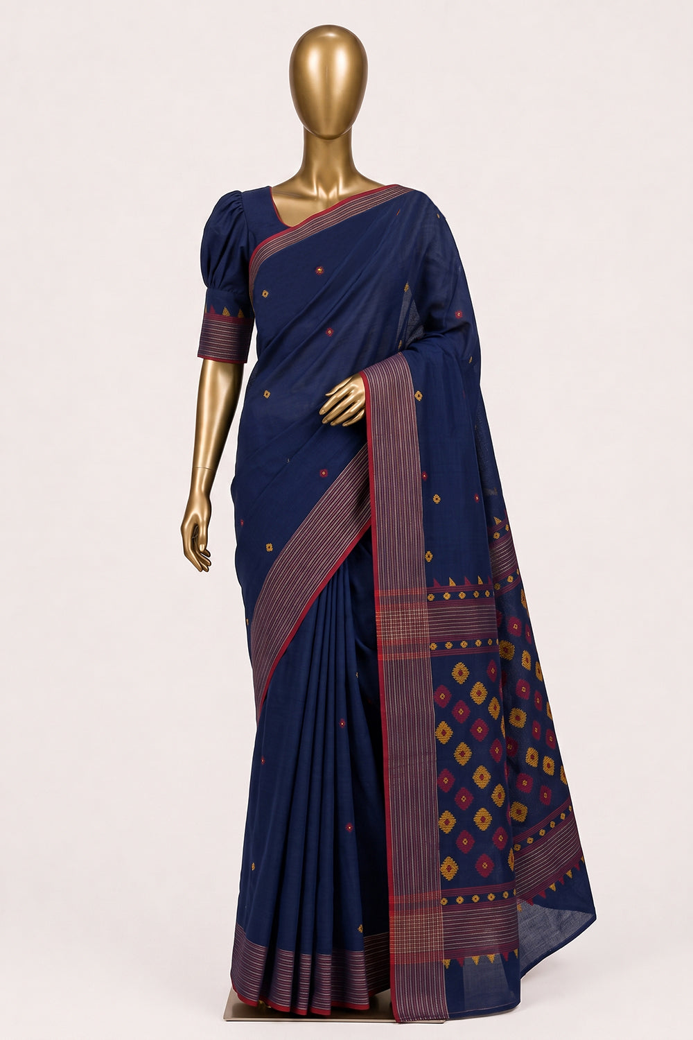 Image of Navy Blue Dhakai Cotton Saree
