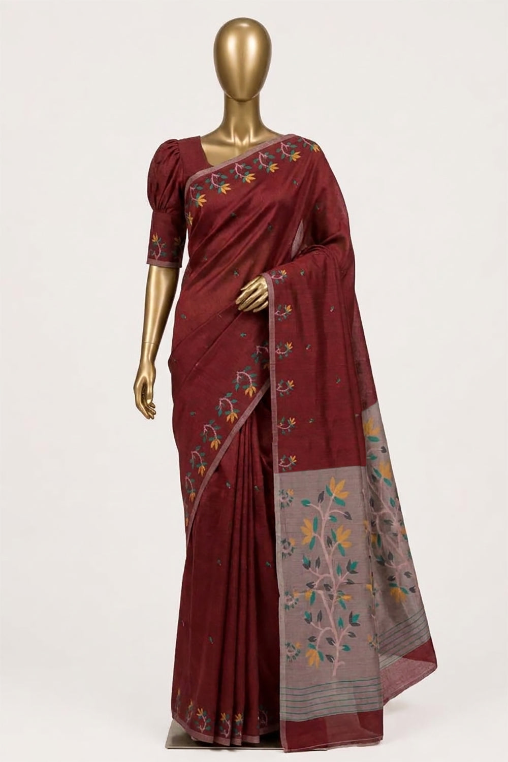 Image of Red Dhakai Linen Saree