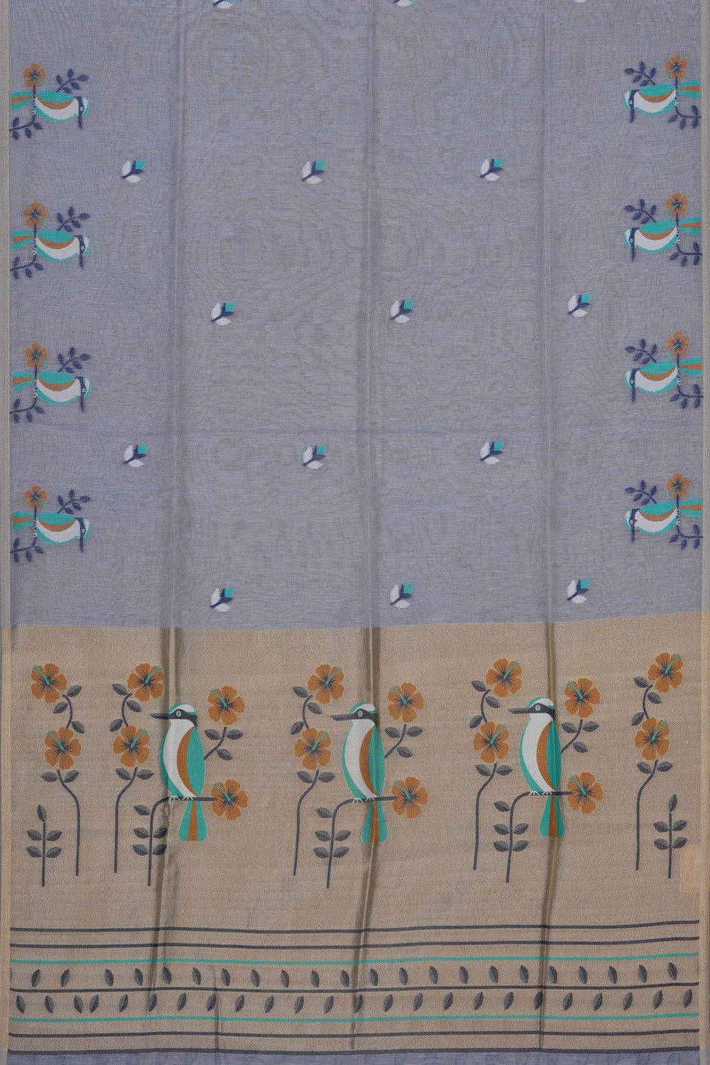 Image of Grey Dhakai Linen Saree