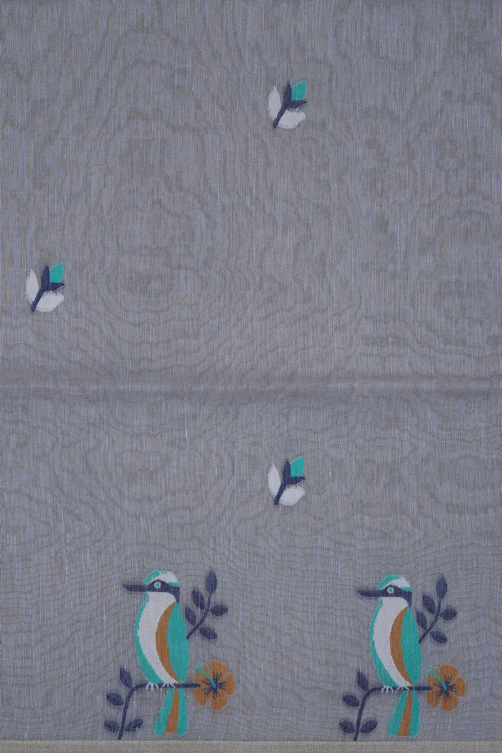 Image of Grey Dhakai Linen Saree
