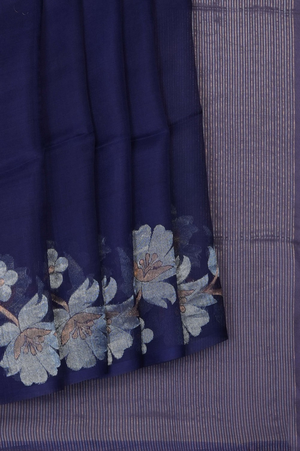 Image of Navy Blue Kora Silk Saree