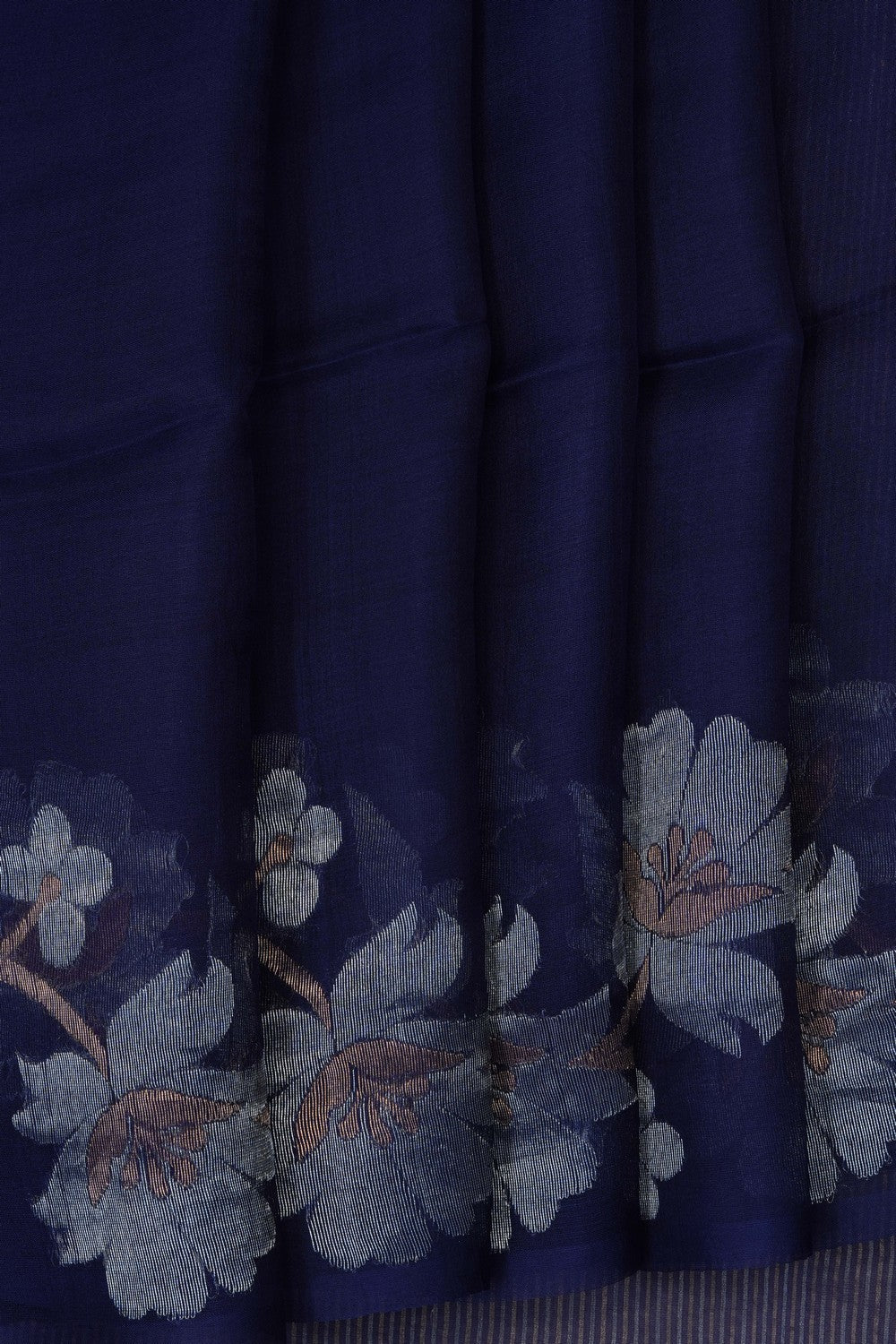Image of Navy Blue Kora Silk Saree