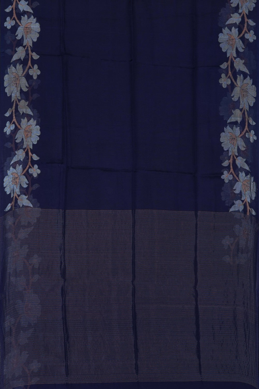 Image of Navy Blue Kora Silk Saree