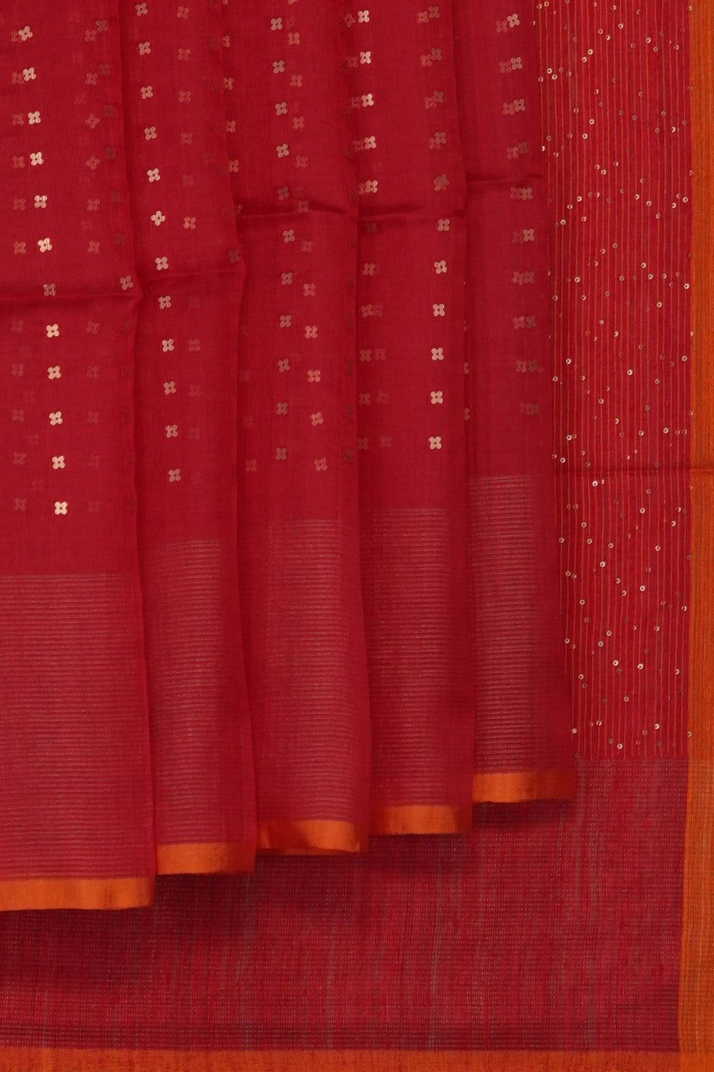 Image of Red Kora Silk Embroidery Saree