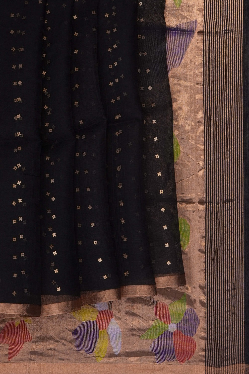 Image of Black Kora Silk Embroidery Saree