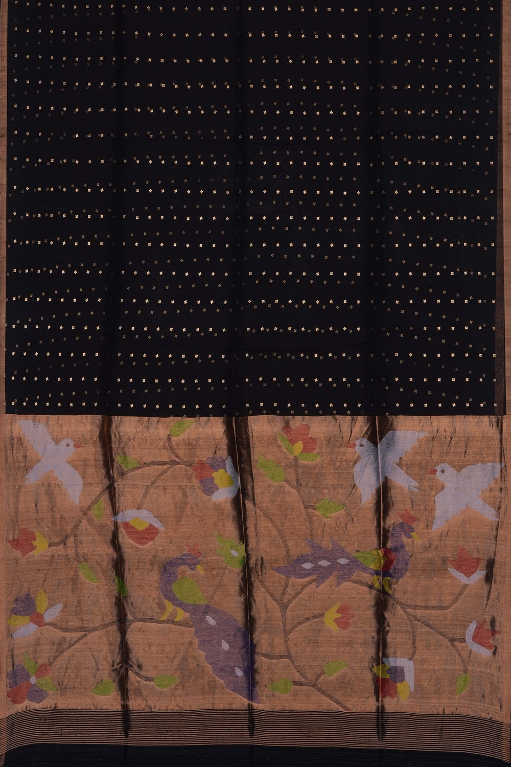 Image of Black Kora Silk Embroidery Saree