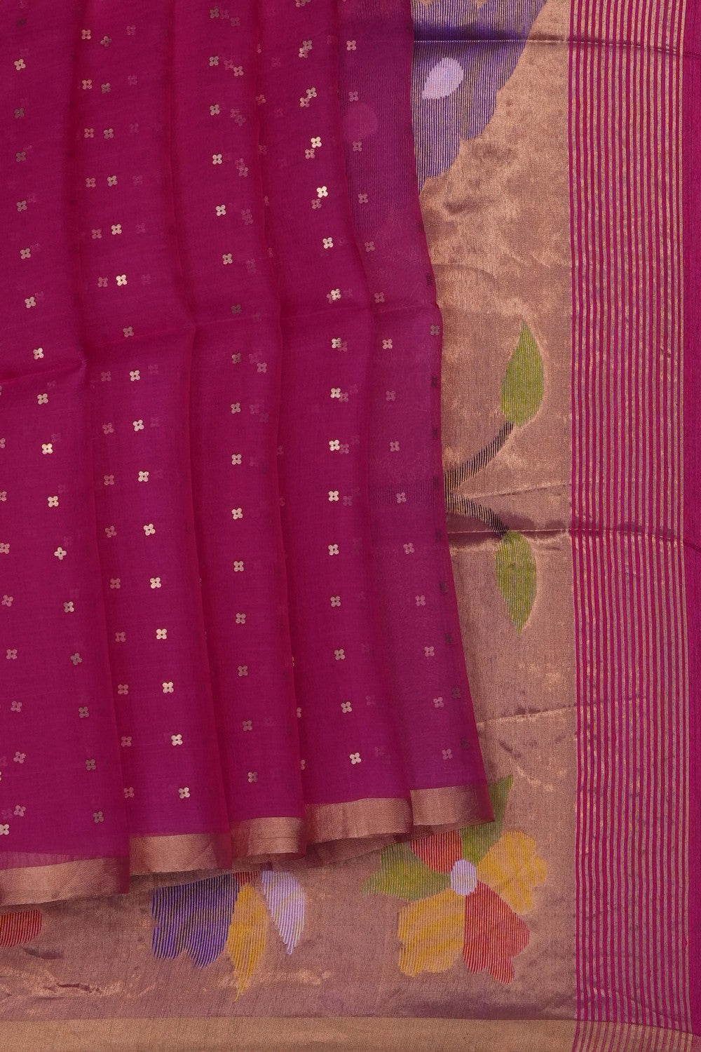 Image of Pink Kora Silk Embroidery Saree