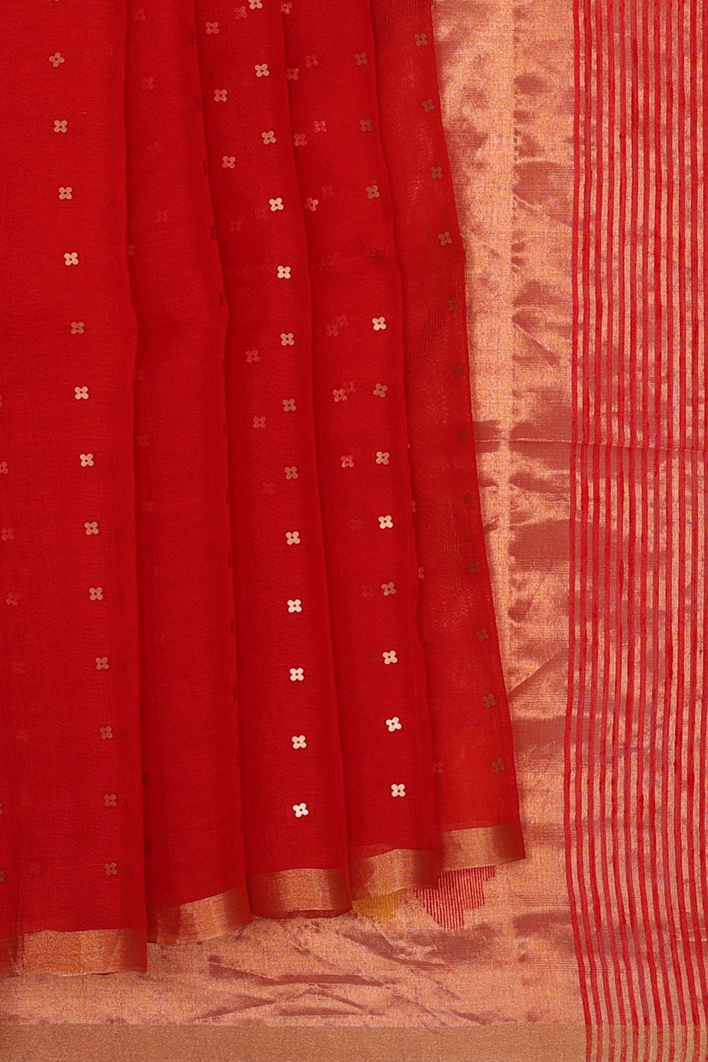 Image of Red Kora Embroidery Silk Saree