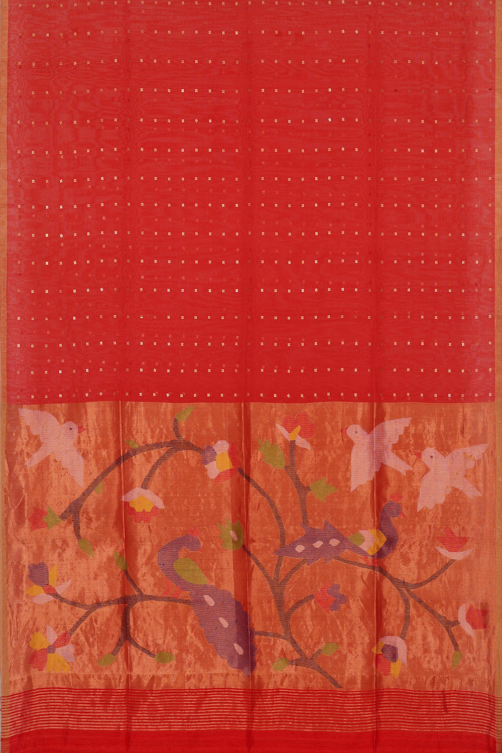 Image of Red Kora Embroidery Silk Saree