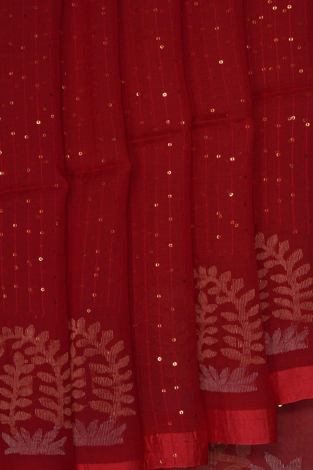 Image of Red Kora Silk Embroidery Saree
