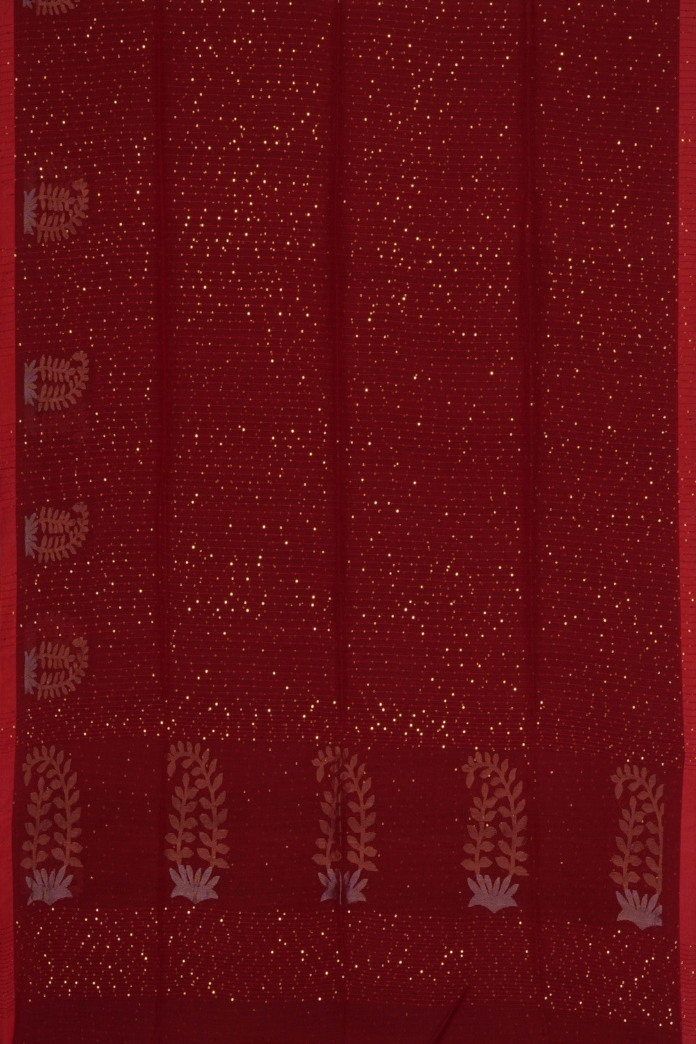 Image of Red Kora Silk Embroidery Saree