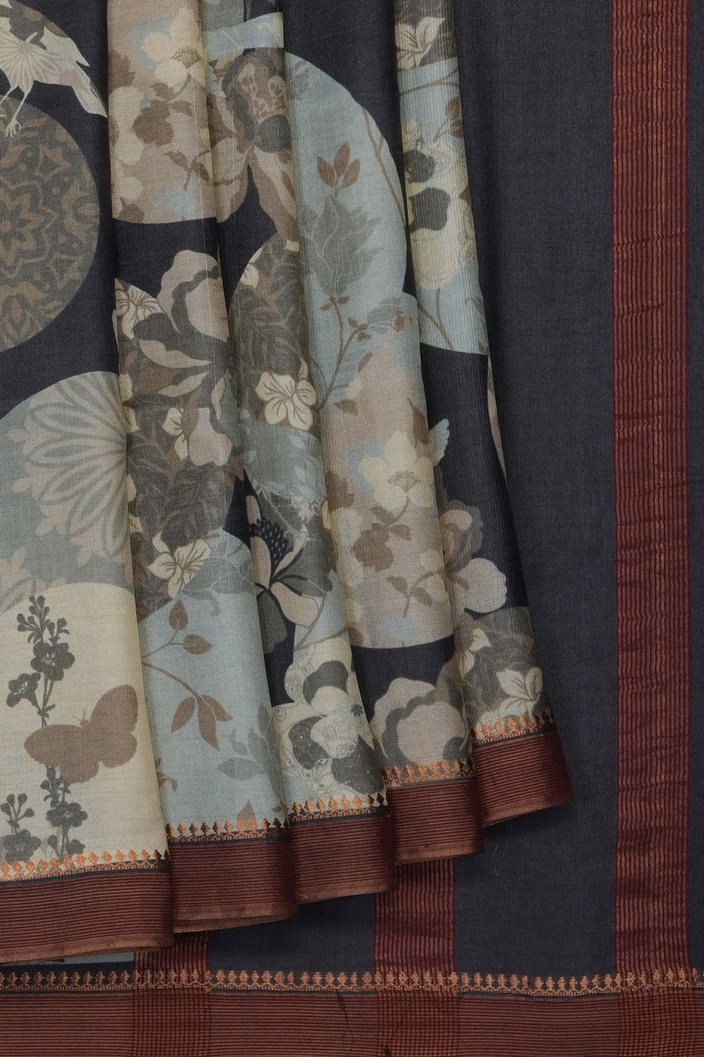 Image of Grey Desi Tussar Silk Saree