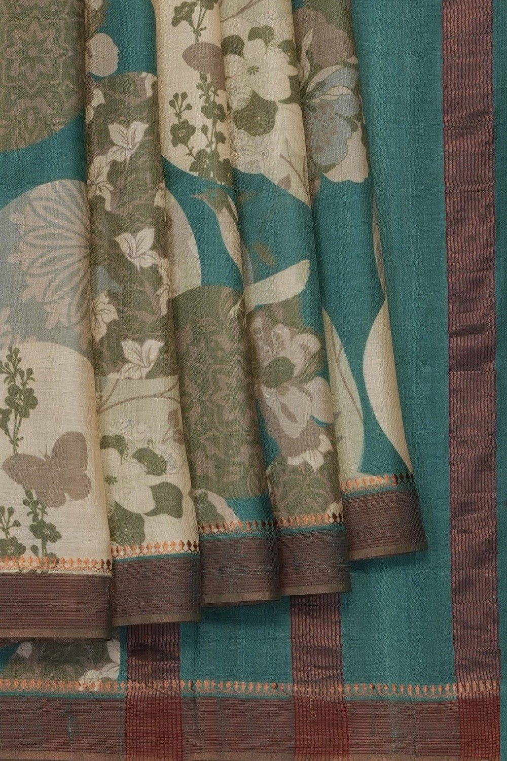 Image of Teal-Green Desi Tussar Silk Saree