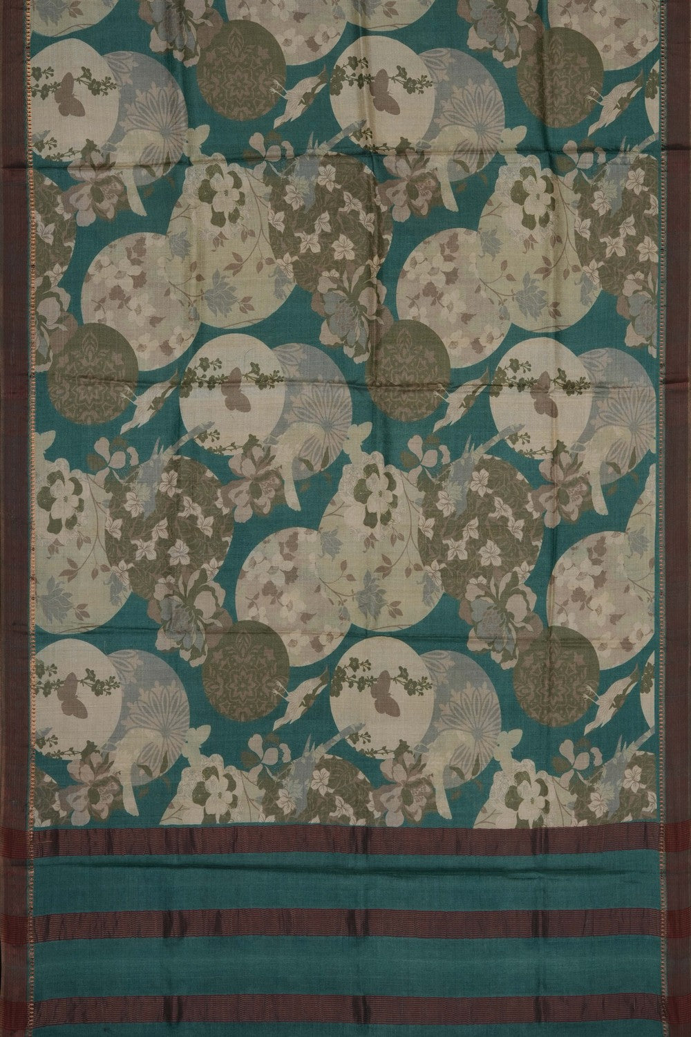 Image of Teal-Green Desi Tussar Silk Saree