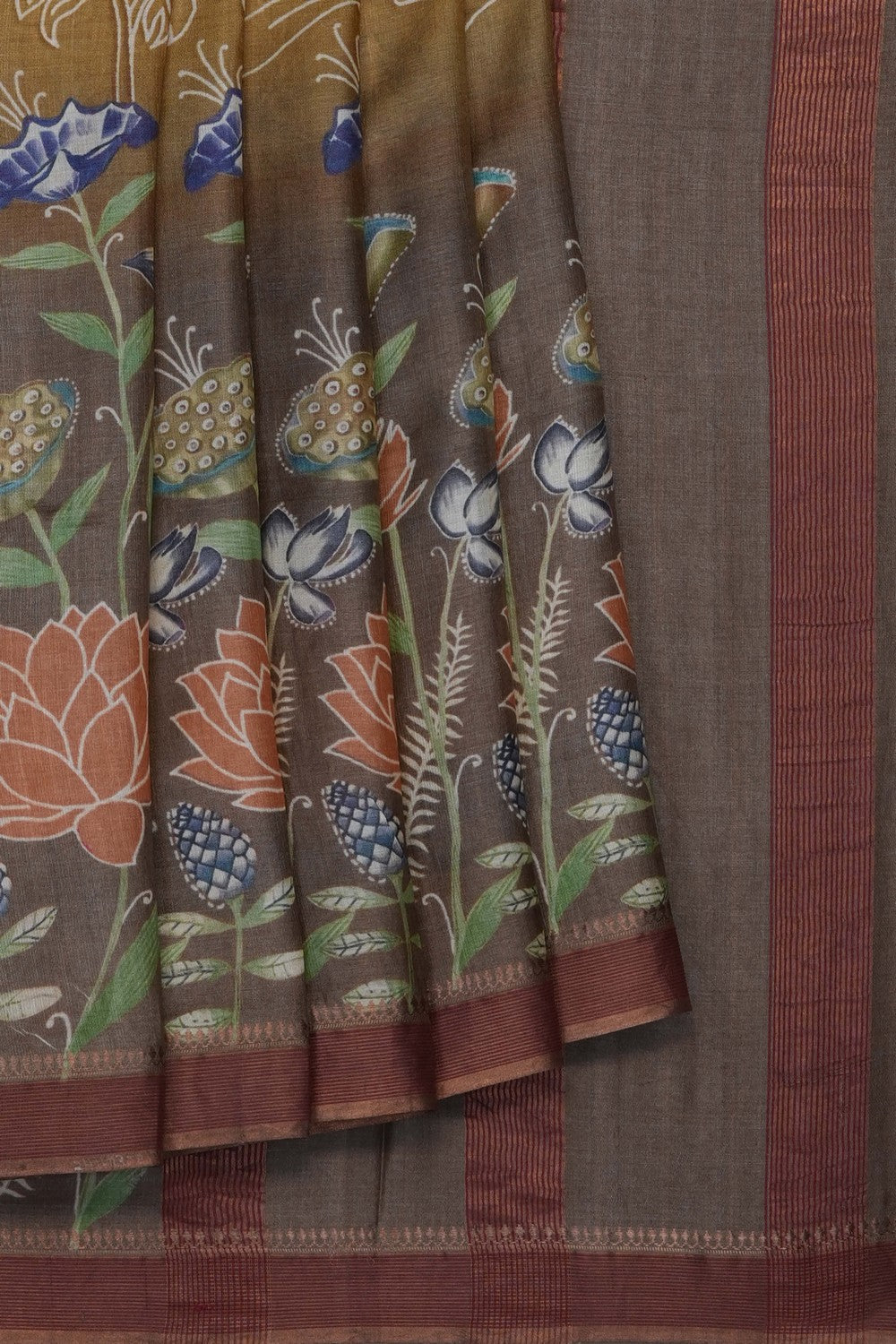 Image of Moss-Green Desi Tussar Silk Saree