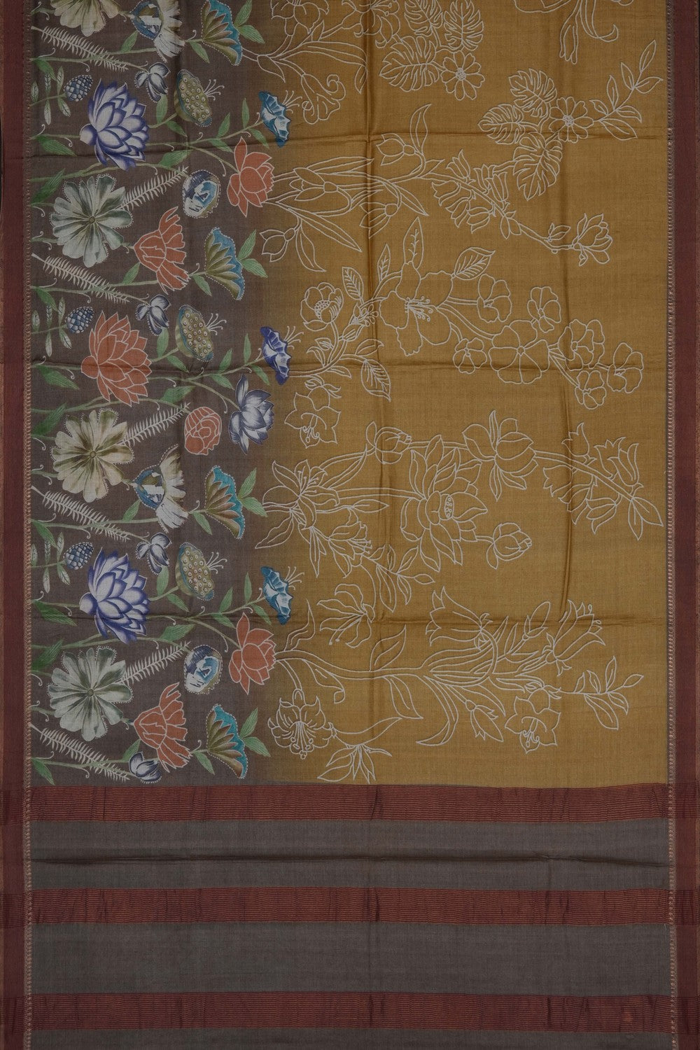 Image of Moss-Green Desi Tussar Silk Saree