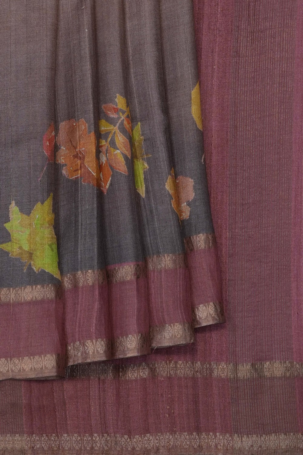 Image of Grey Desi Tussar Silk Saree