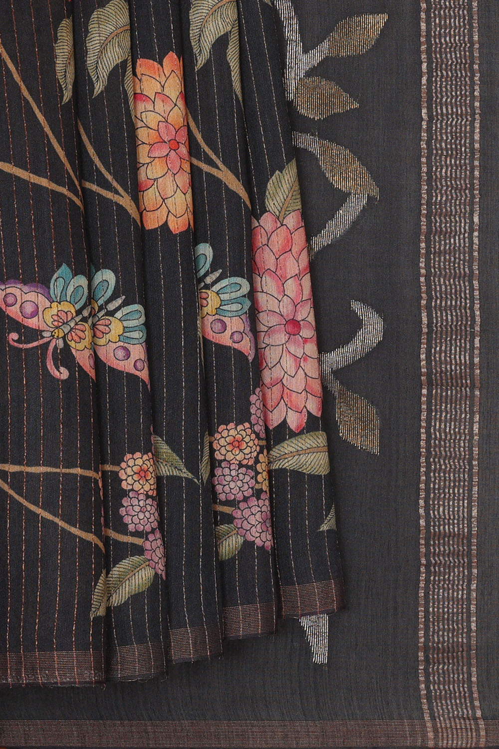 Image of Black Desi Tussar Printed Silk Saree