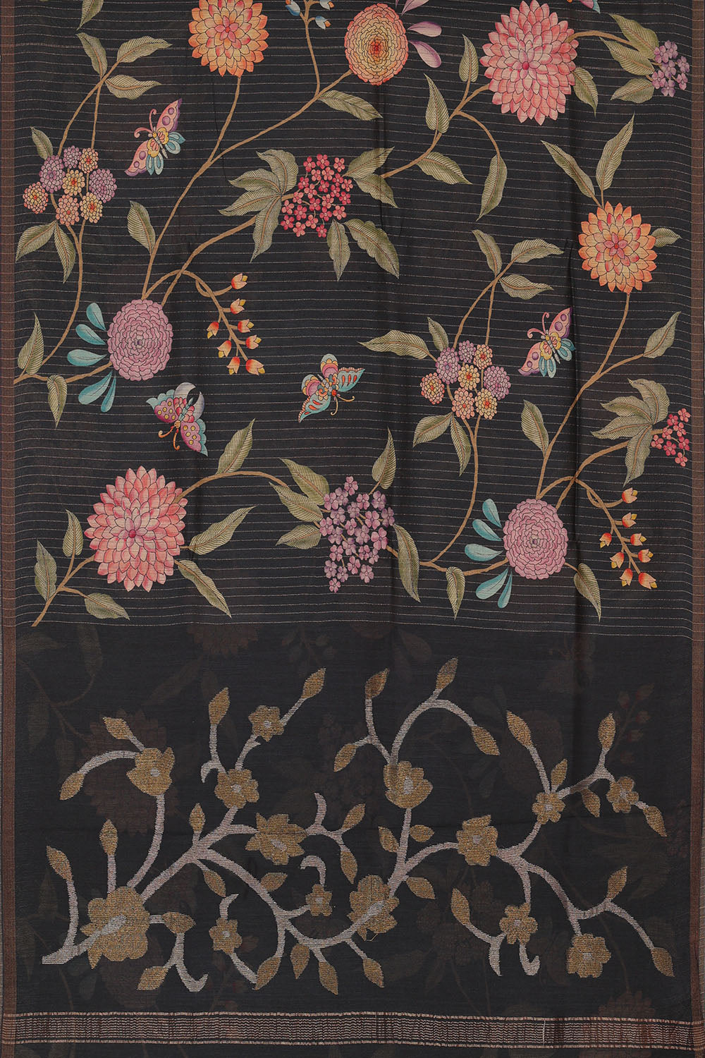 Image of Black Desi Tussar Printed Silk Saree