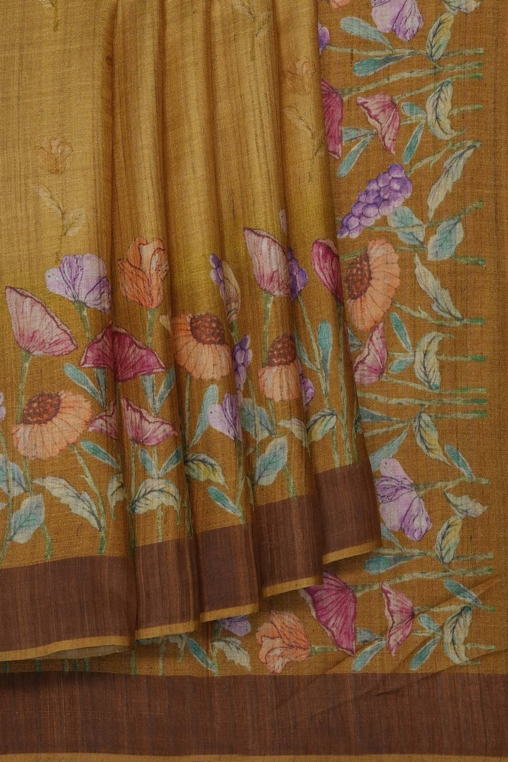 Image of Moss-Green Desi Tussar Silk Saree