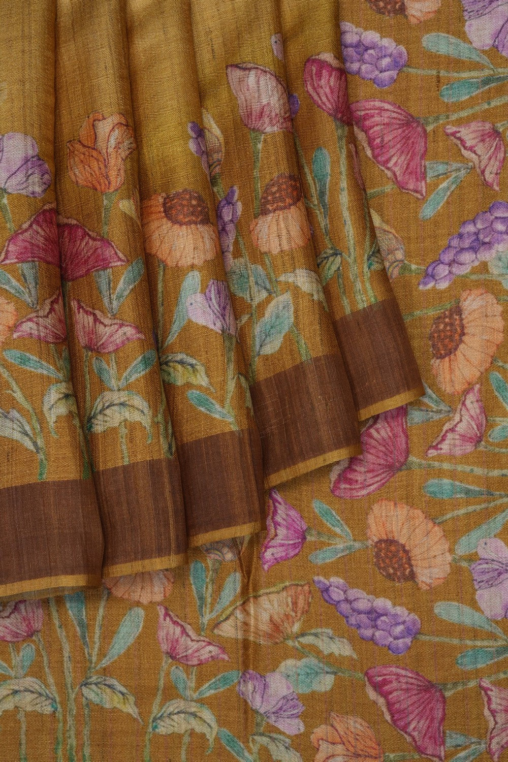 Image of Moss-Green Desi Tussar Silk Saree