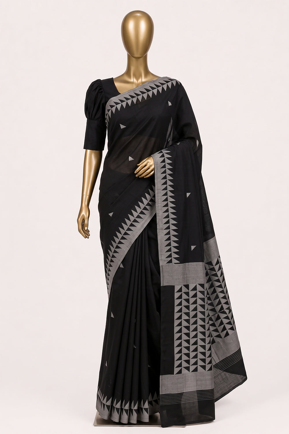 Image of Black Cotton Saree