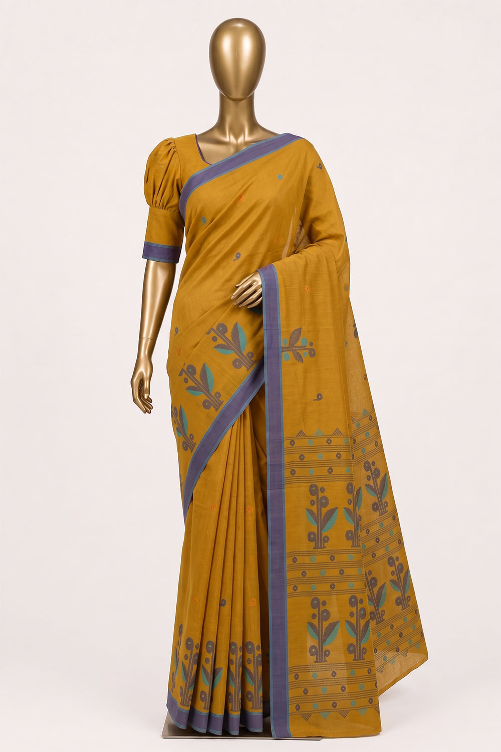 Image of Yellow Cotton Saree