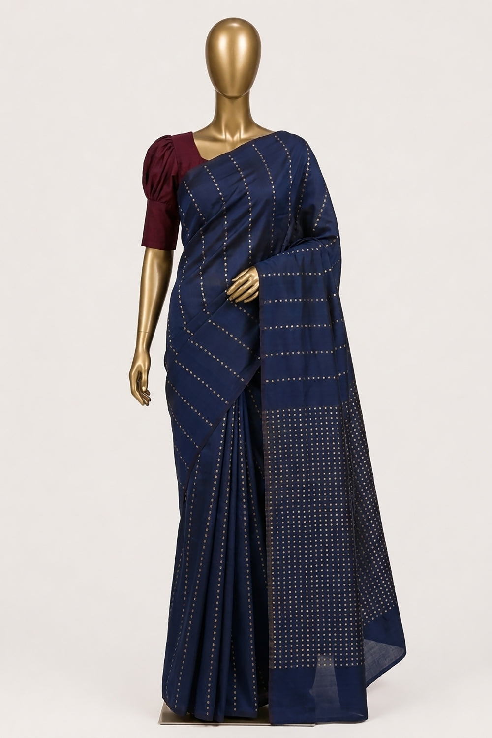 Image of Blue Cotton-Kora Saree