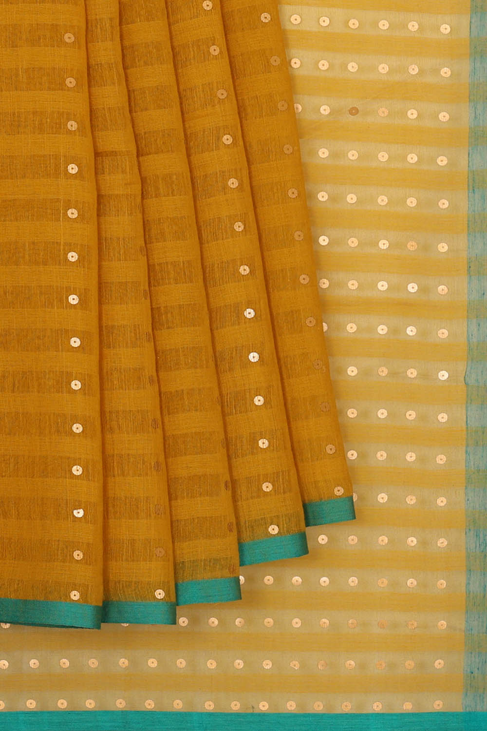 Image of Mustard Cotton Silk Embroidery Saree
