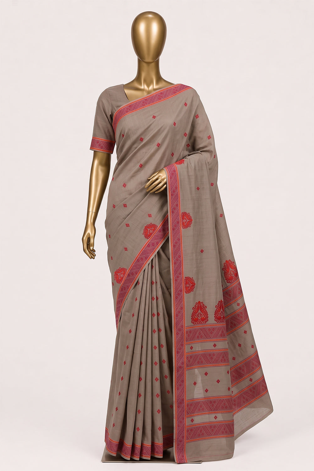 Image of Beige Cotton Saree