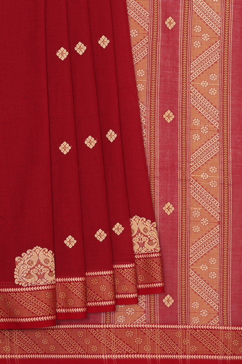 Image of Red Cotton Saree