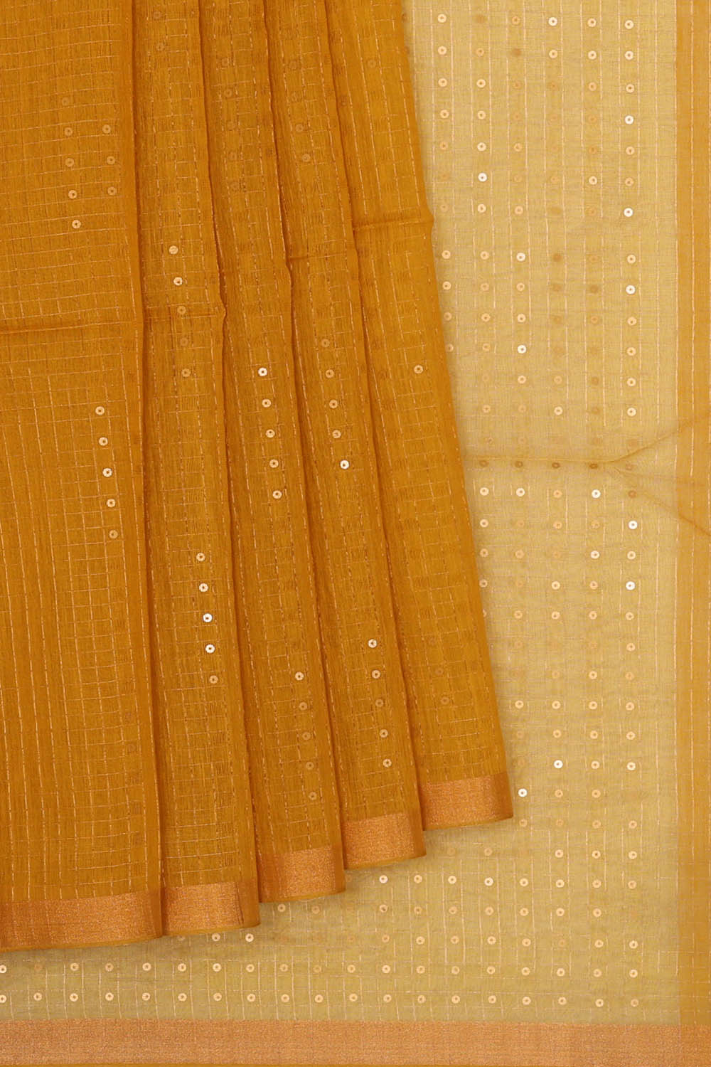 Image of Mustard Cotton Silk Embroidery Saree