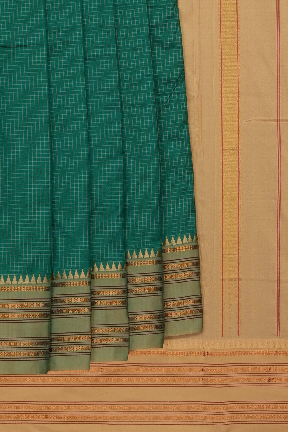 Image of Teal-Green Narayanpet Silk Saree