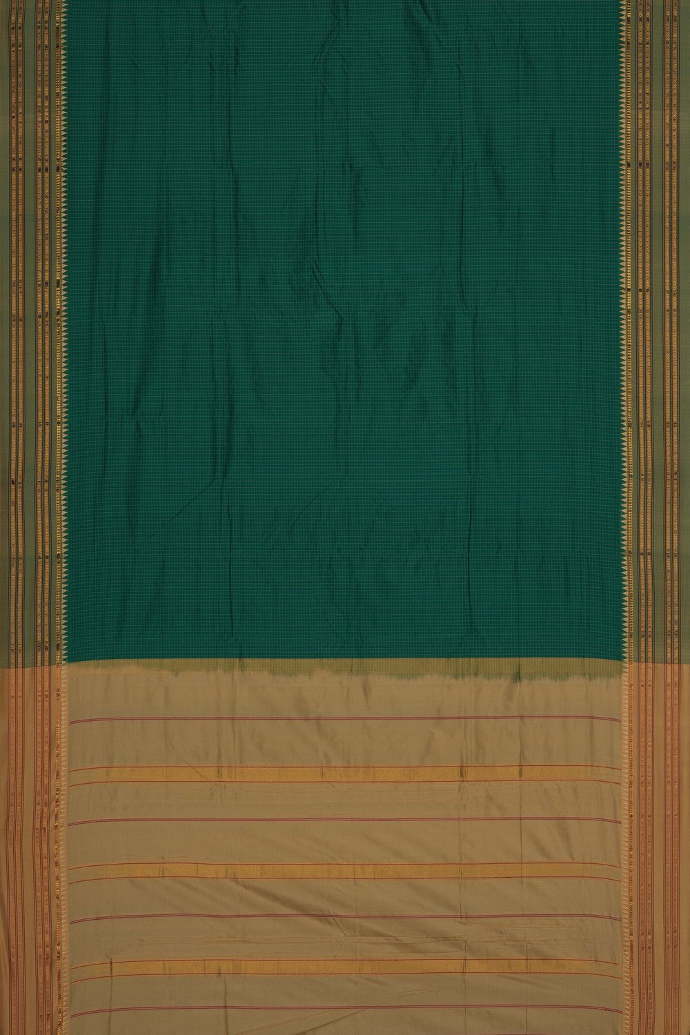 Image of Teal-Green Narayanpet Silk Saree