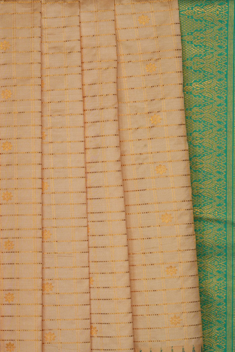 Image of Off-White Narayanpet Silk Kattam Saree