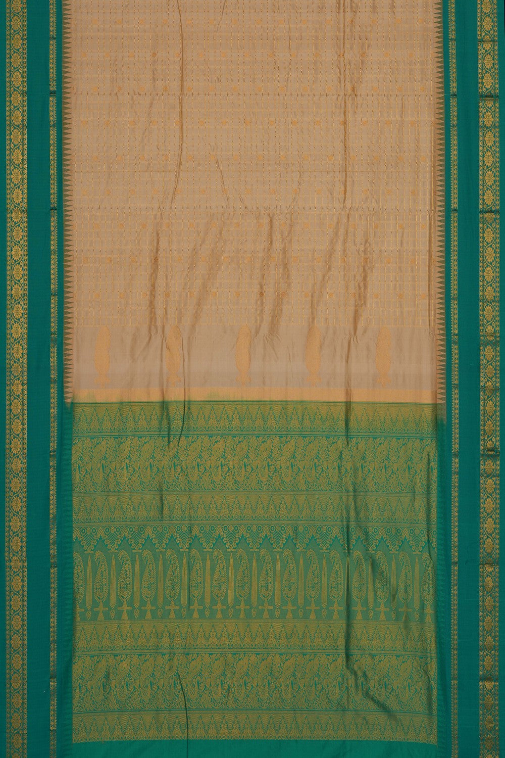 Image of Off-White Narayanpet Silk Kattam Saree