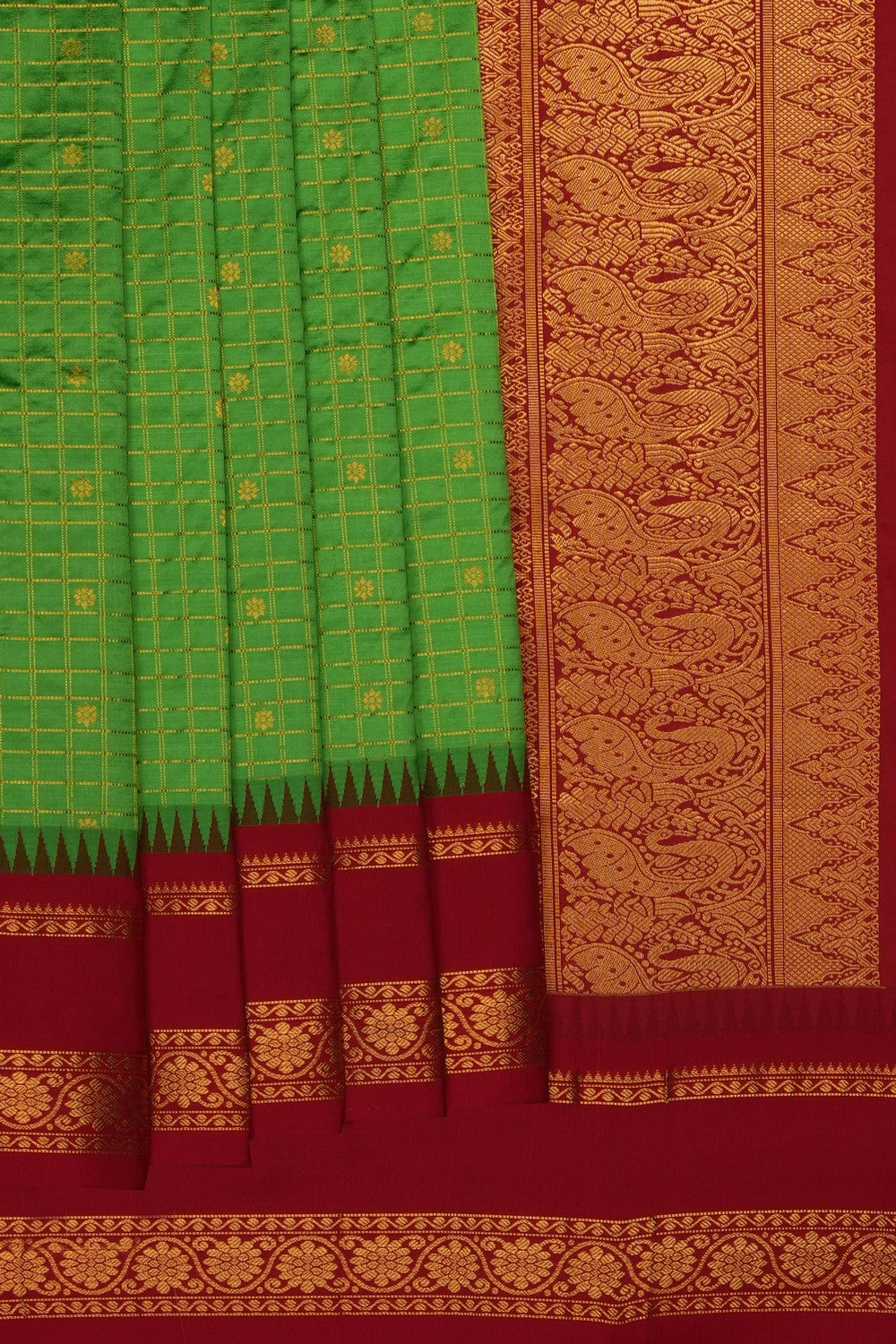 Image of Green Narayanpet Silk Kattam Saree