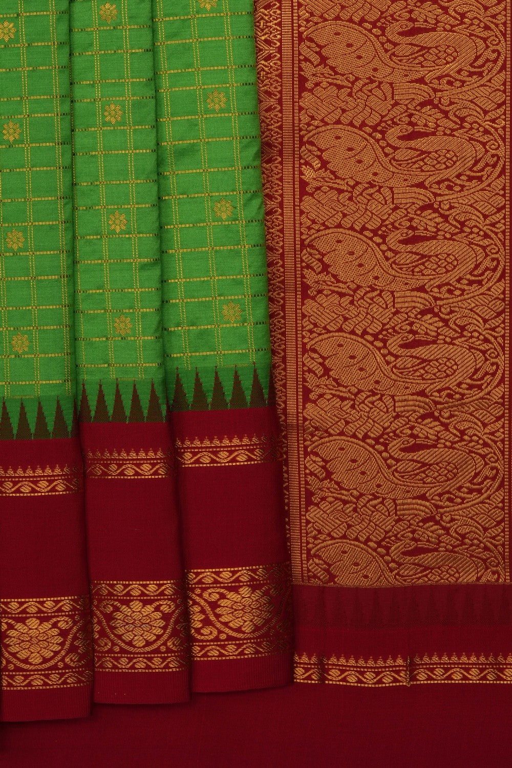 Image of Green Narayanpet Silk Kattam Saree