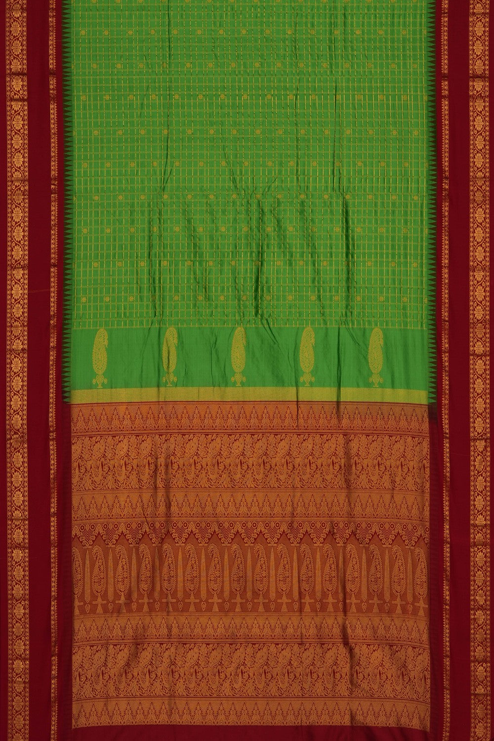 Image of Green Narayanpet Silk Kattam Saree