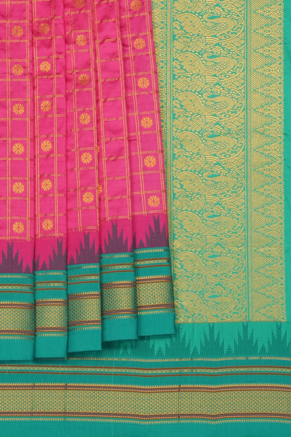 Image of Pink Narayanpet Silk Kattam Saree