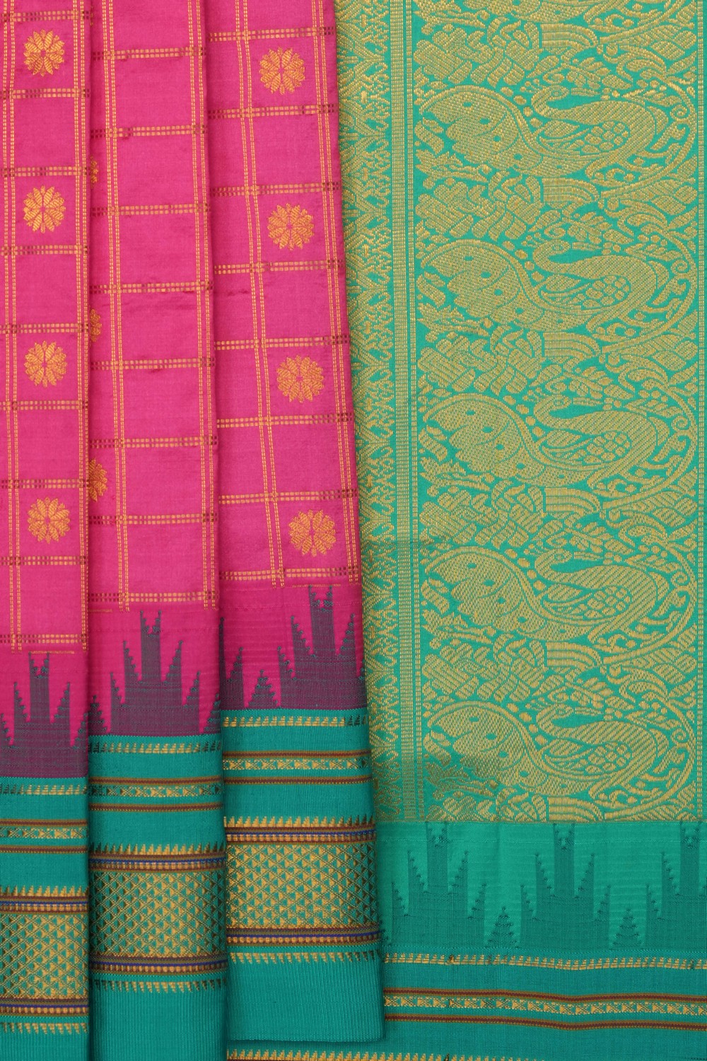Image of Pink Narayanpet Silk Kattam Saree