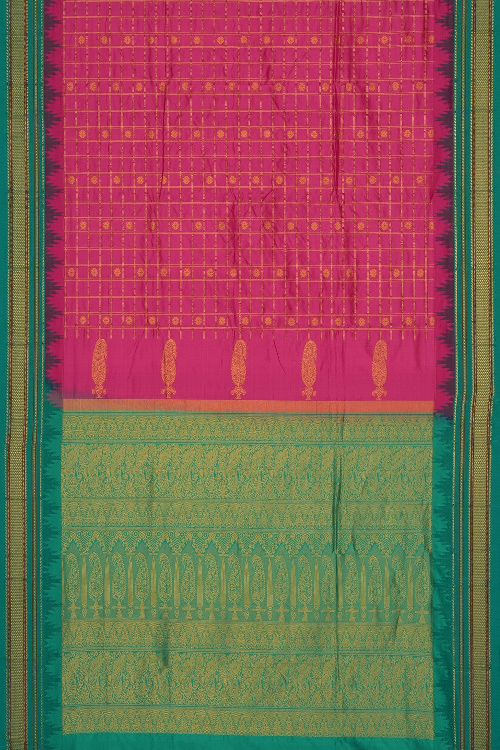 Image of Pink Narayanpet Silk Kattam Saree