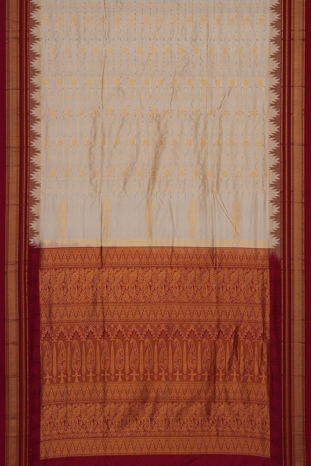 Image of Off-White Narayanpet Silk Kattam Saree