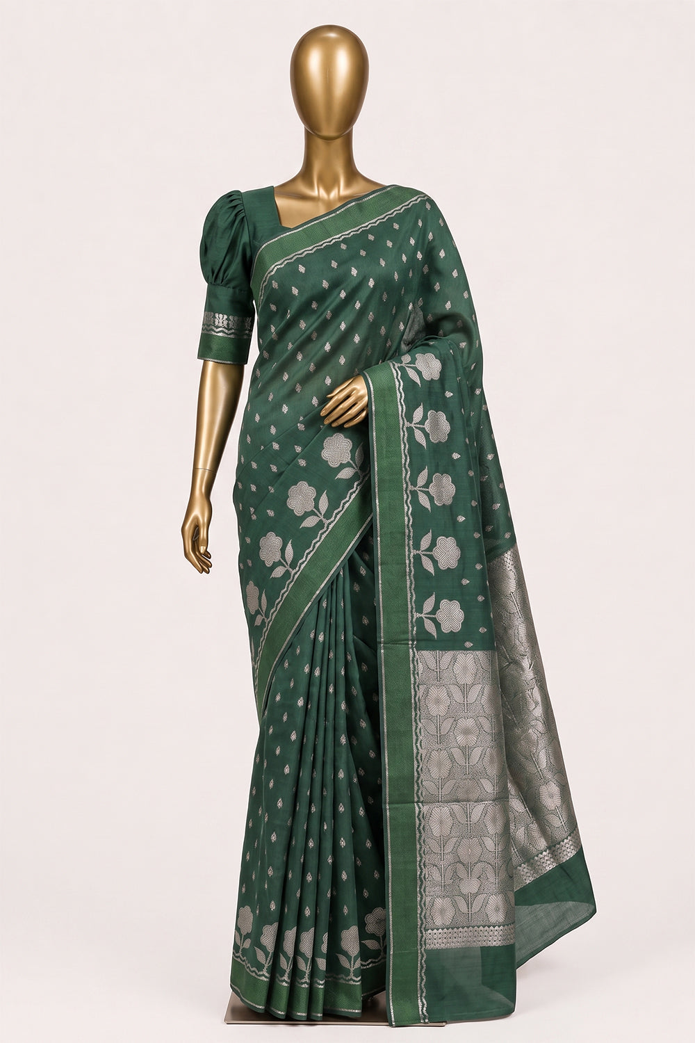 Image of Green Chiniya Silk Saree