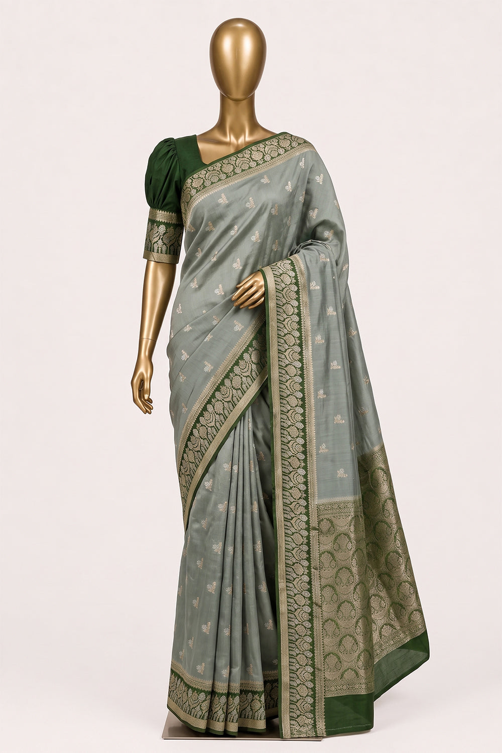 Image of Grey Chiniya Silk Saree