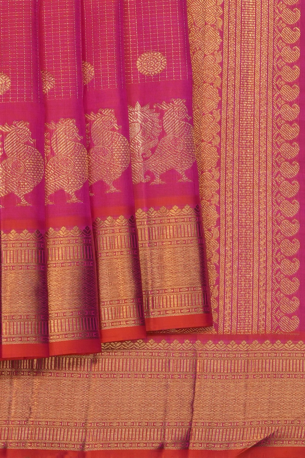Image of Pink Vintage Kanjivaram silk Kattam Saree