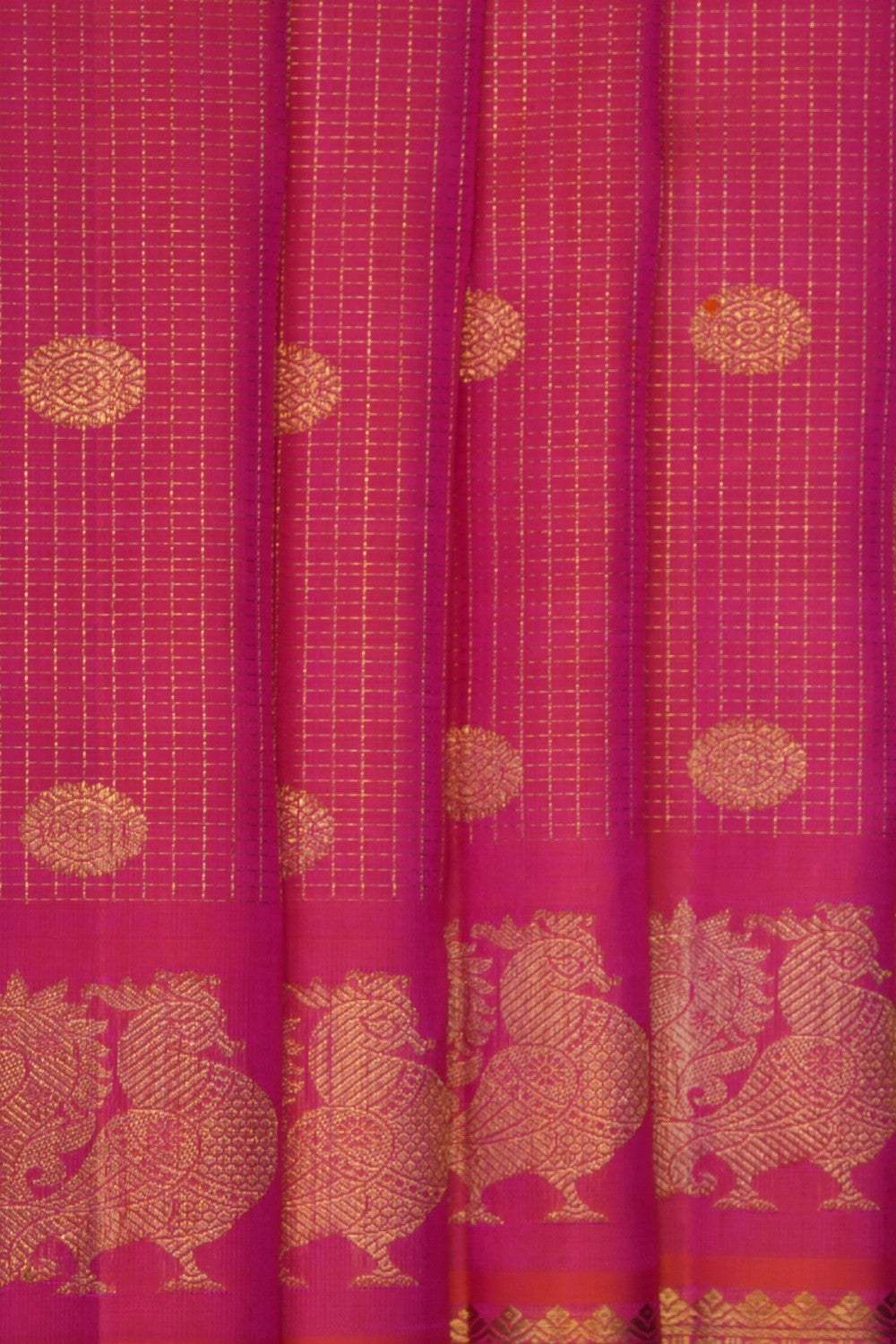 Image of Pink Vintage Kanjivaram silk Kattam Saree