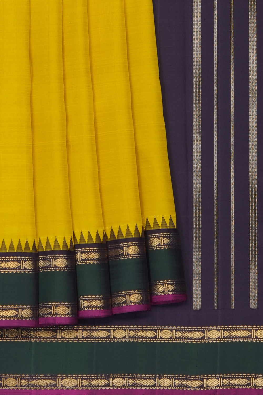 Image of Spring Yellow Kanjivaram silk Saree