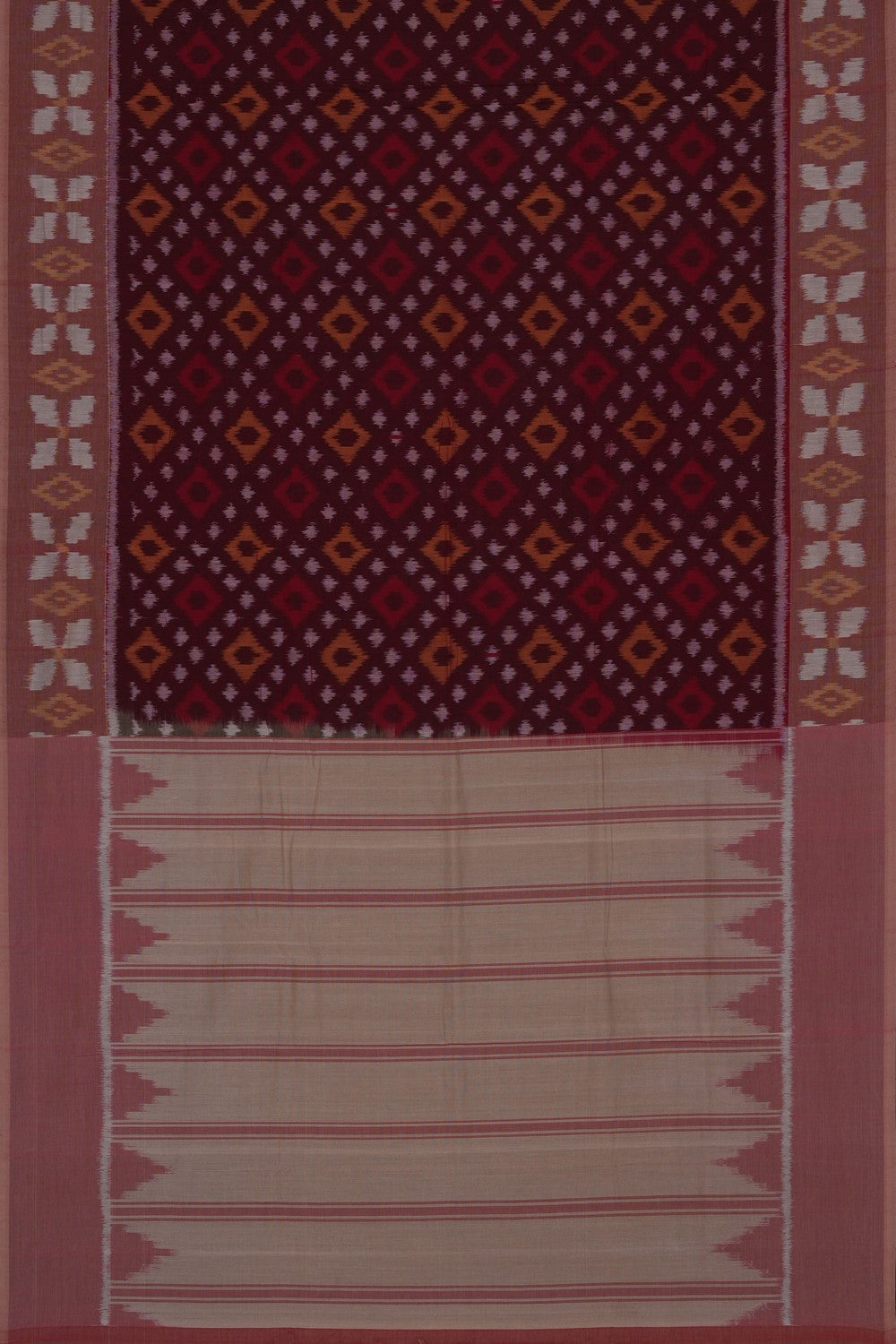 Image of Maroon Pochampally Ikat Cotton Saree