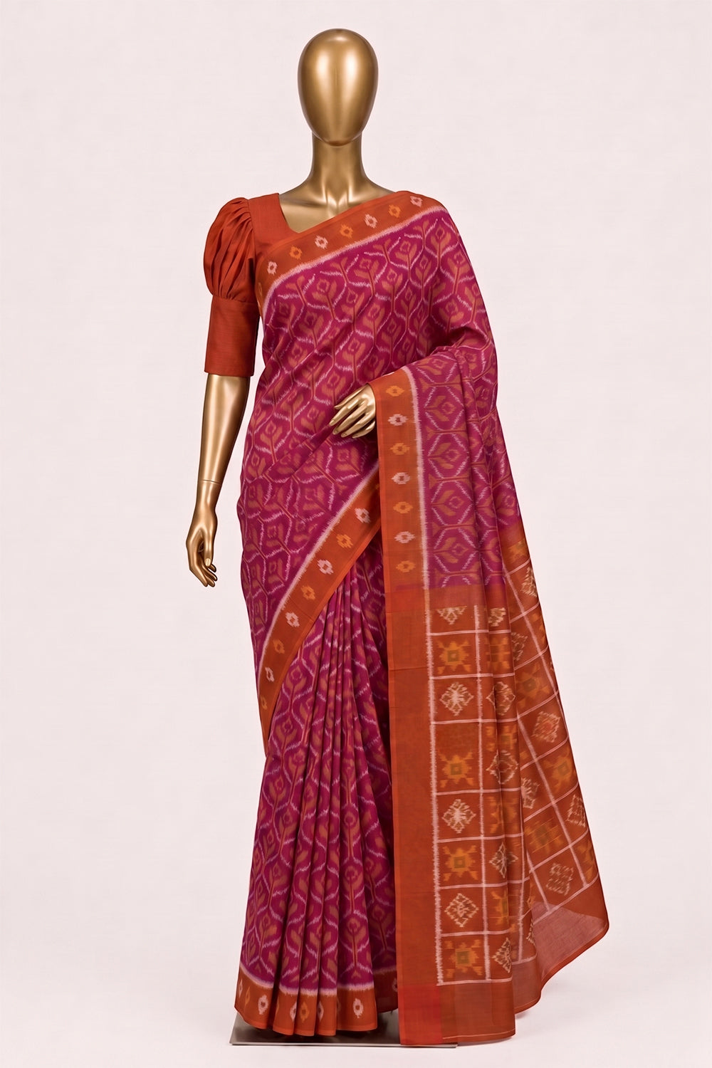 Image of Pink Pochampally Ikat Cotton Saree
